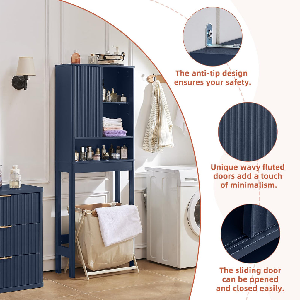 LEYAOYAO Fluted Over The Toilet Storage Cabinet & Bathroom Wall Cabinet Set of 2, Farmhouse Above Toilet Organizer, Medicine Cabinet w/Adjustable Shelf & Doors for Laundry Living Room Kitchen(Black)