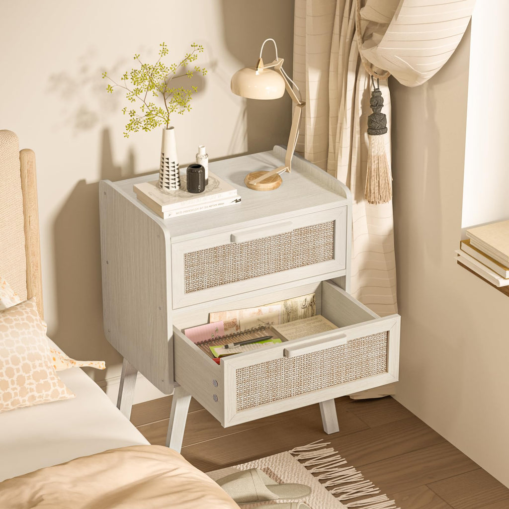 Lerliuo Rattan Nightstands Set of 2 for Bedroom, 2 Drawers