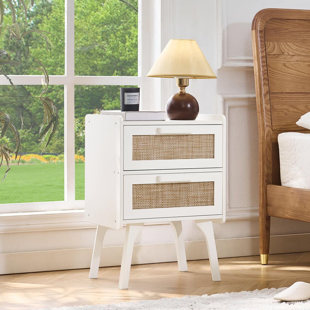 Lerliuo Rattan Nightstands Set of 2 for Bedroom, 2 Drawers