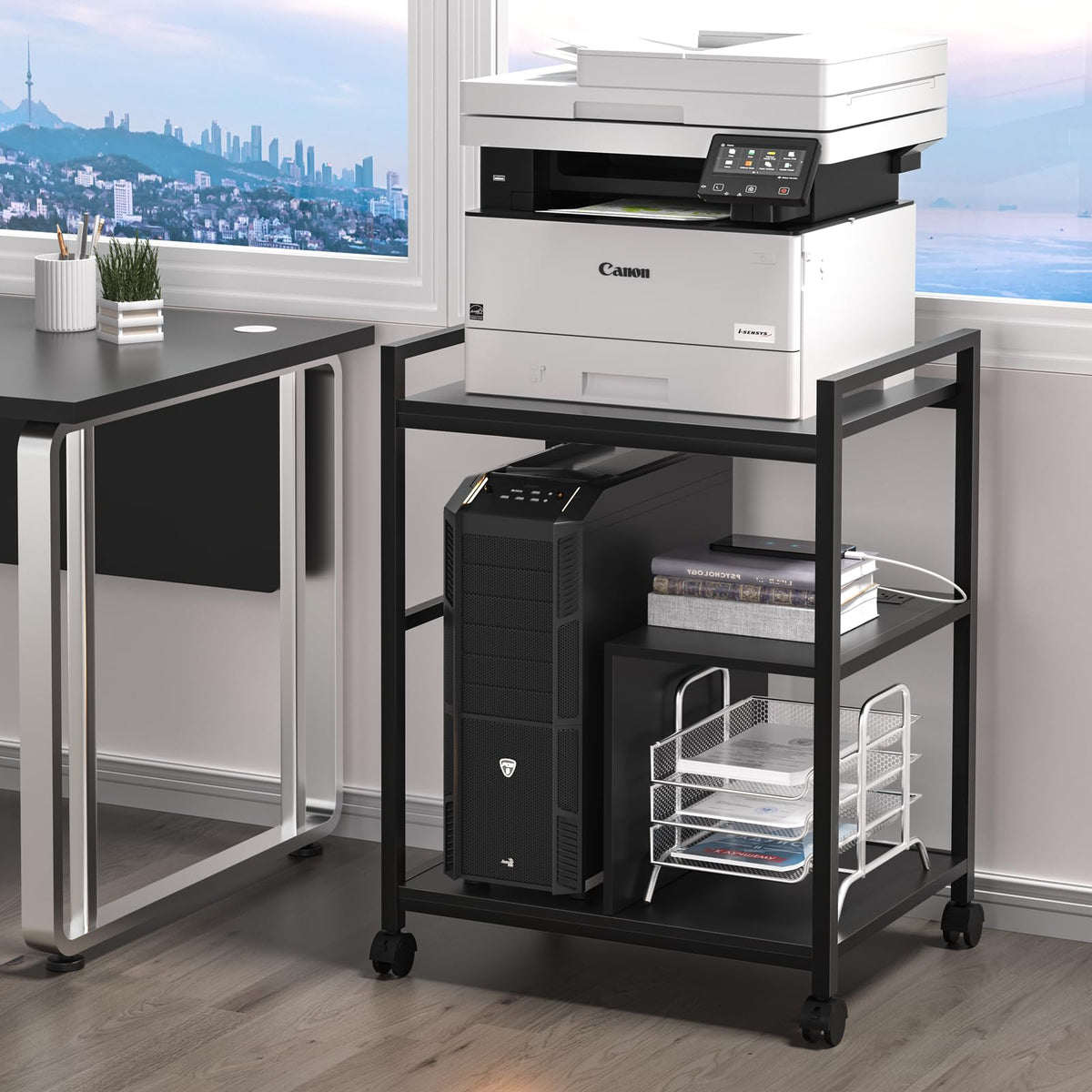 Lerliuo 24" Wide Large Printer Stand with Storage, White