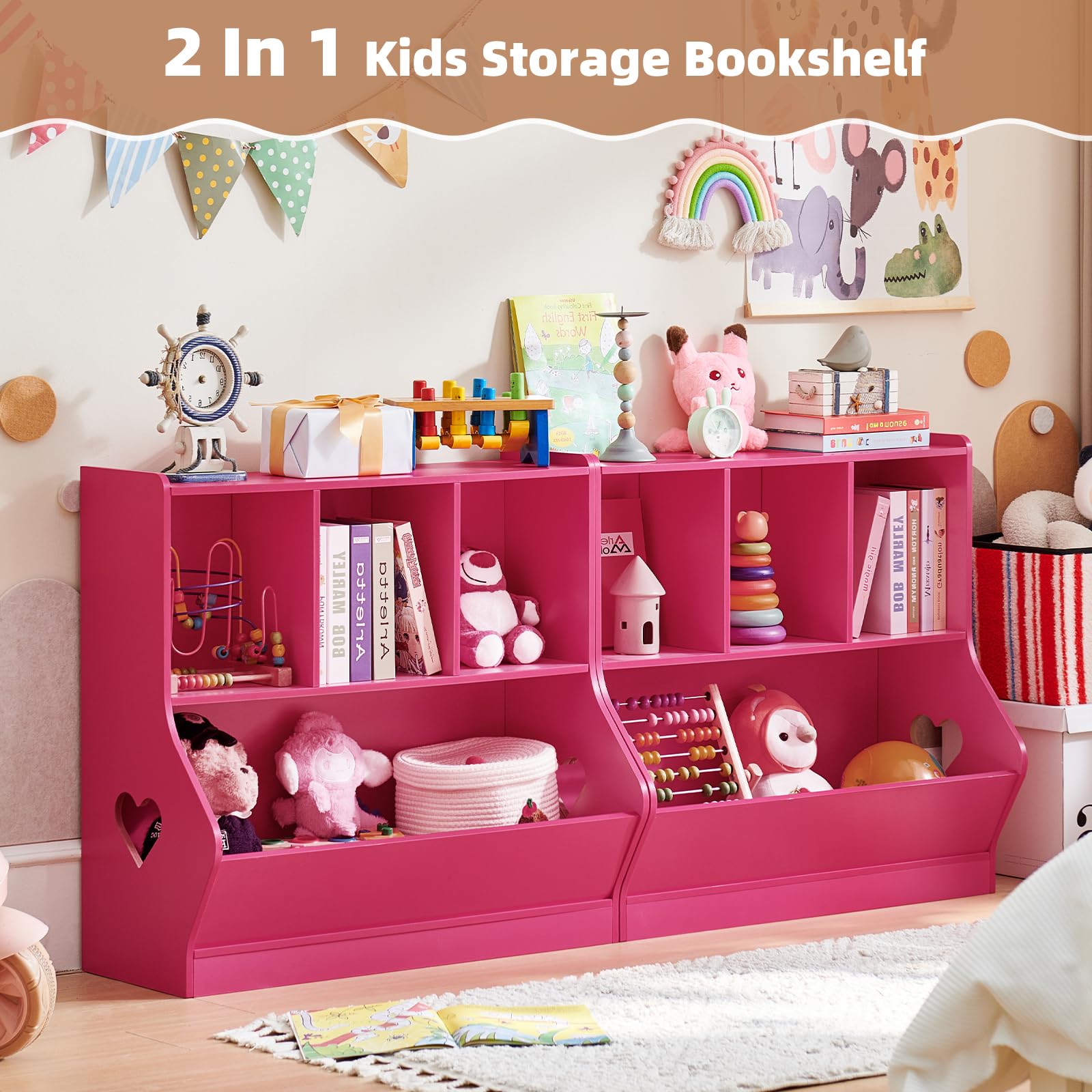 Lerliuo Kids Bookshelf and Toy Storage, 2 Tier Book Shelf for Kids Rooms