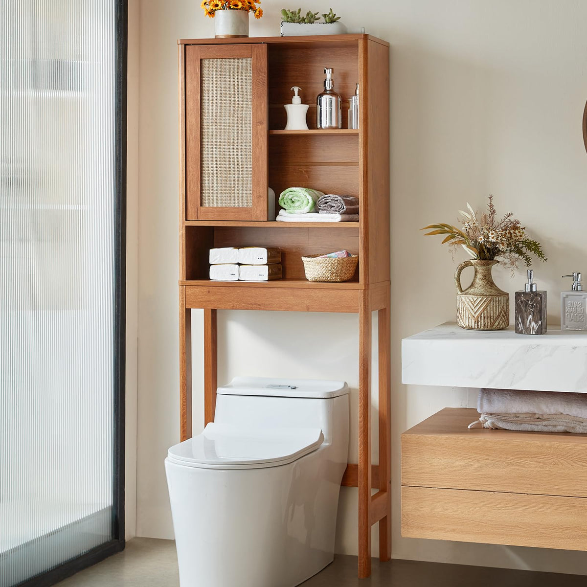 LEYAOYAO Rattan Bathroom Wall Storage Cabinet, Boho Medicine Cabinet