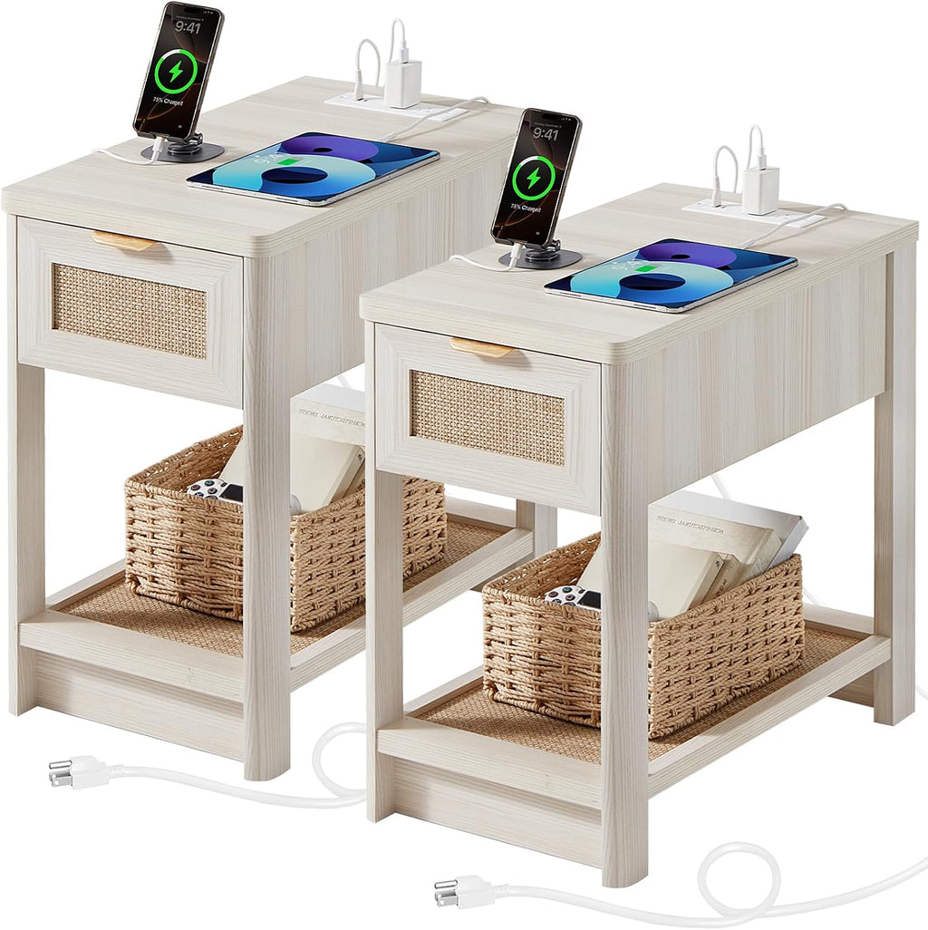 Lerliuo 24 x 14'' Narrow Night Stand Set 2 with Charger USB Ports