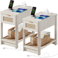 Lerliuo 24 x 14'' Narrow Night Stand Set 2 with Charger USB Ports