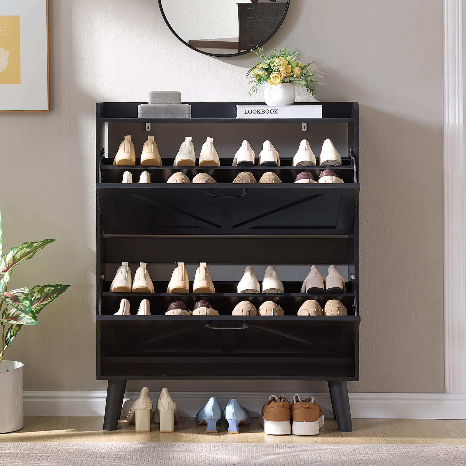 LEYAOYAO Shoe Cabinet Storage for Entryway with 2 Flip Drawers