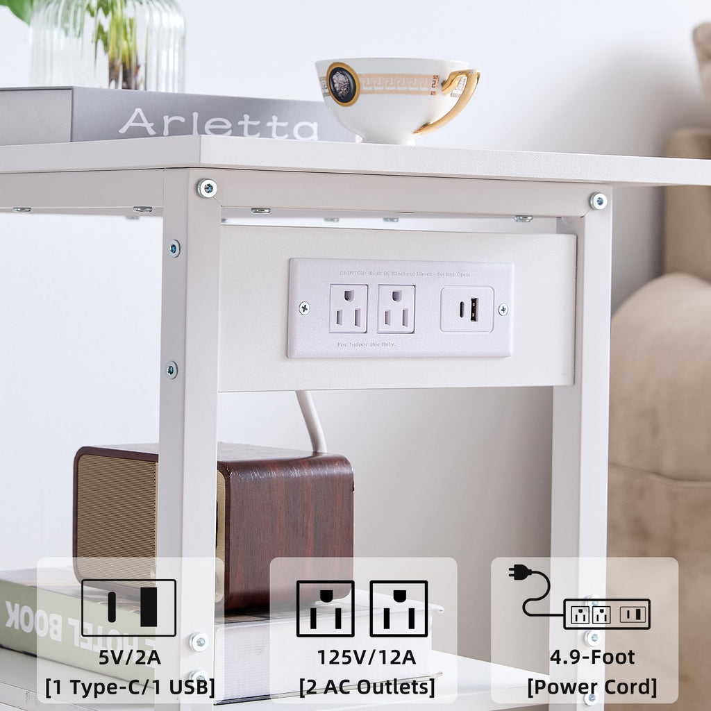 Lerliuo 3-Tier Printer Stand, Industrial Mobile Printer Table with Storage Shelf and Steel Frame, Rolling Printer Cart Holder with Lockable Wheels for Home, Office (White)