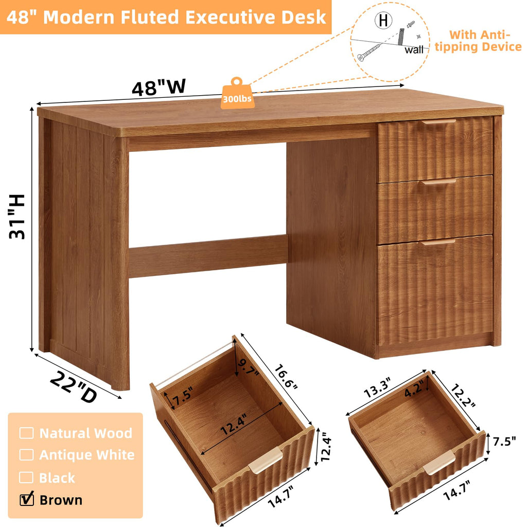 LEYAOYAO Office Desk 48" with 3 Drawers Storage File Cabinet