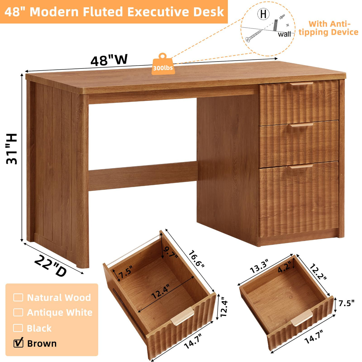 LEYAOYAO Office Desk 48" with 3 Drawers Storage File Cabinet