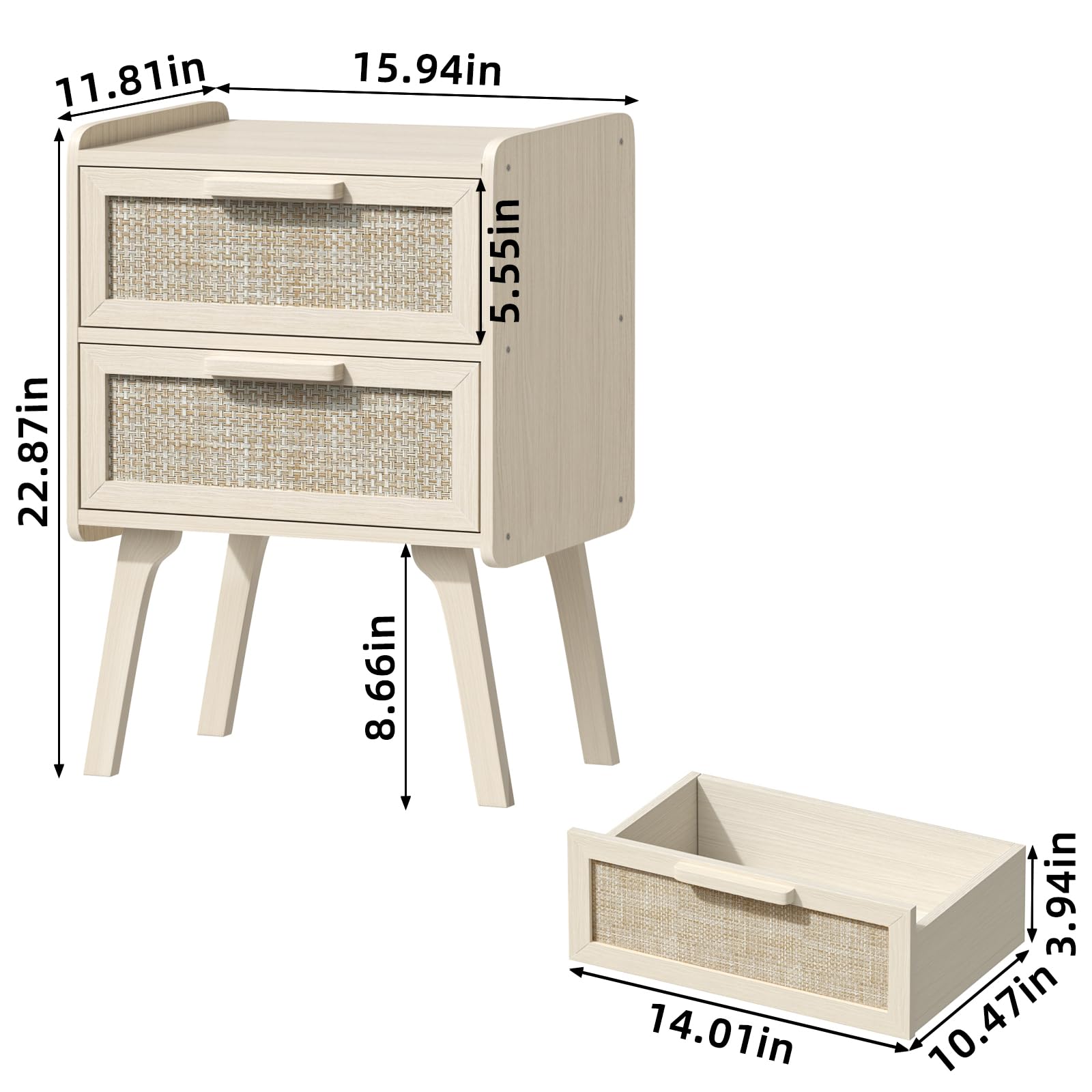 Lerliuo Rattan Nightstands Set of 2 for Bedroom, 2 Drawers