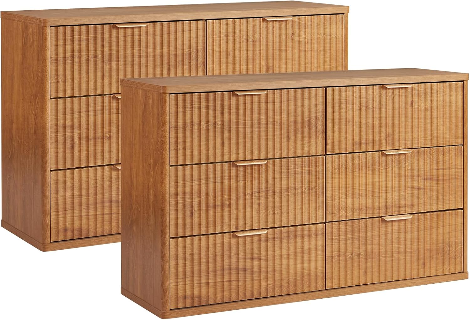 LEYAOYAO 23" Wide Fluted Night Stand with Charging Station, 3 Drawers Large End Table with Storage, Natural Nightstand Wood Bedside Tables, Farmhouse Cabinet Dresser for Bedroom, Closet