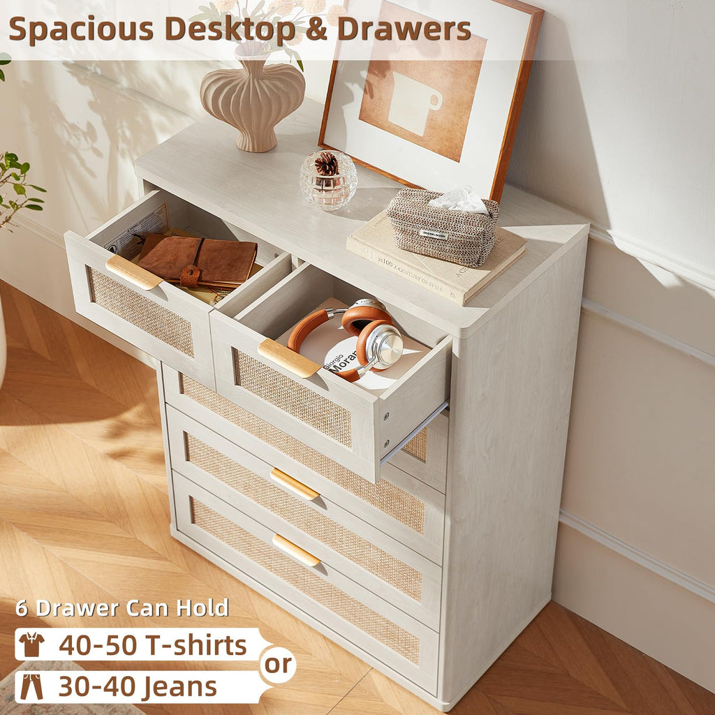 LEYAOYAO Rattan Dressers & Night Stand Set of 3, Boho Wood 48" Wide Dresser & 41"Tall Chest of Drawers, 23" with Charging Station Nightstand, Bedroom Furniture Dresser Set for Home Living Room Hallway