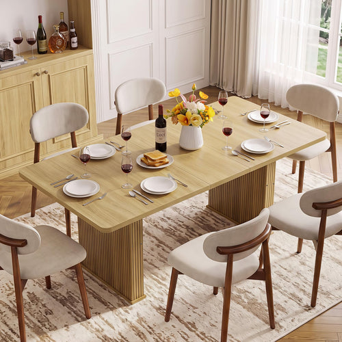 LEYAOYAO Extendable Dining Table for 4-6,63"–79" with Fluted Base(Brown)