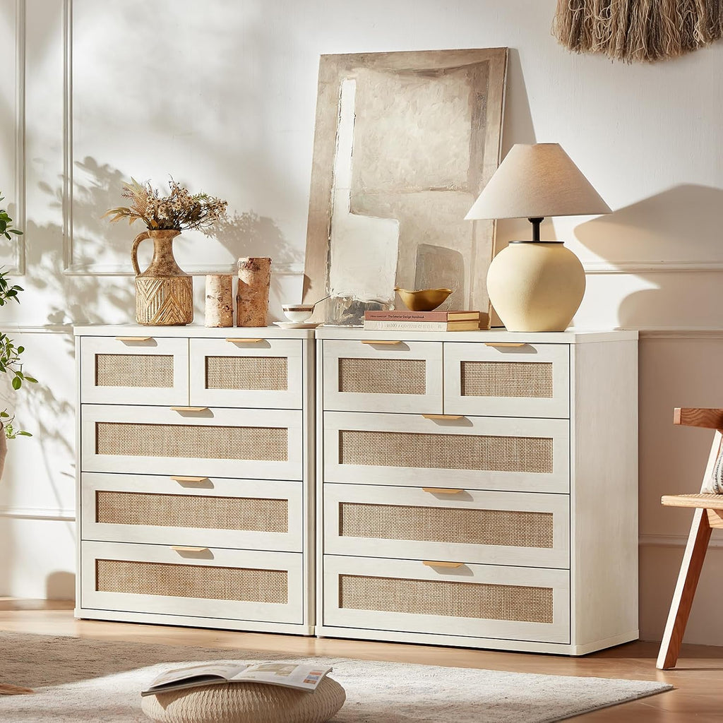 LEYAOYAO Rattan Dresser for Bedroom, 33.5" Small Chest of Drawers