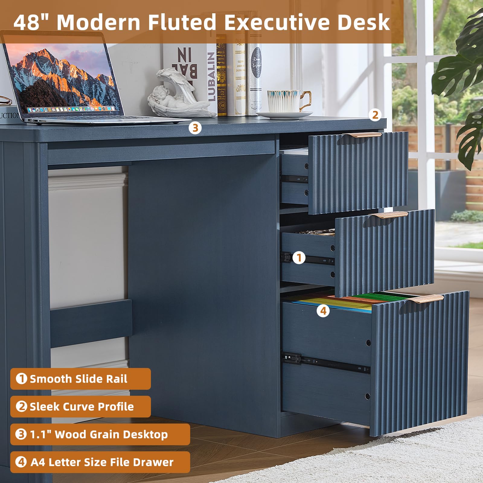 LEYAOYAO Office Desk 48" with 3 Drawers Storage File Cabinet