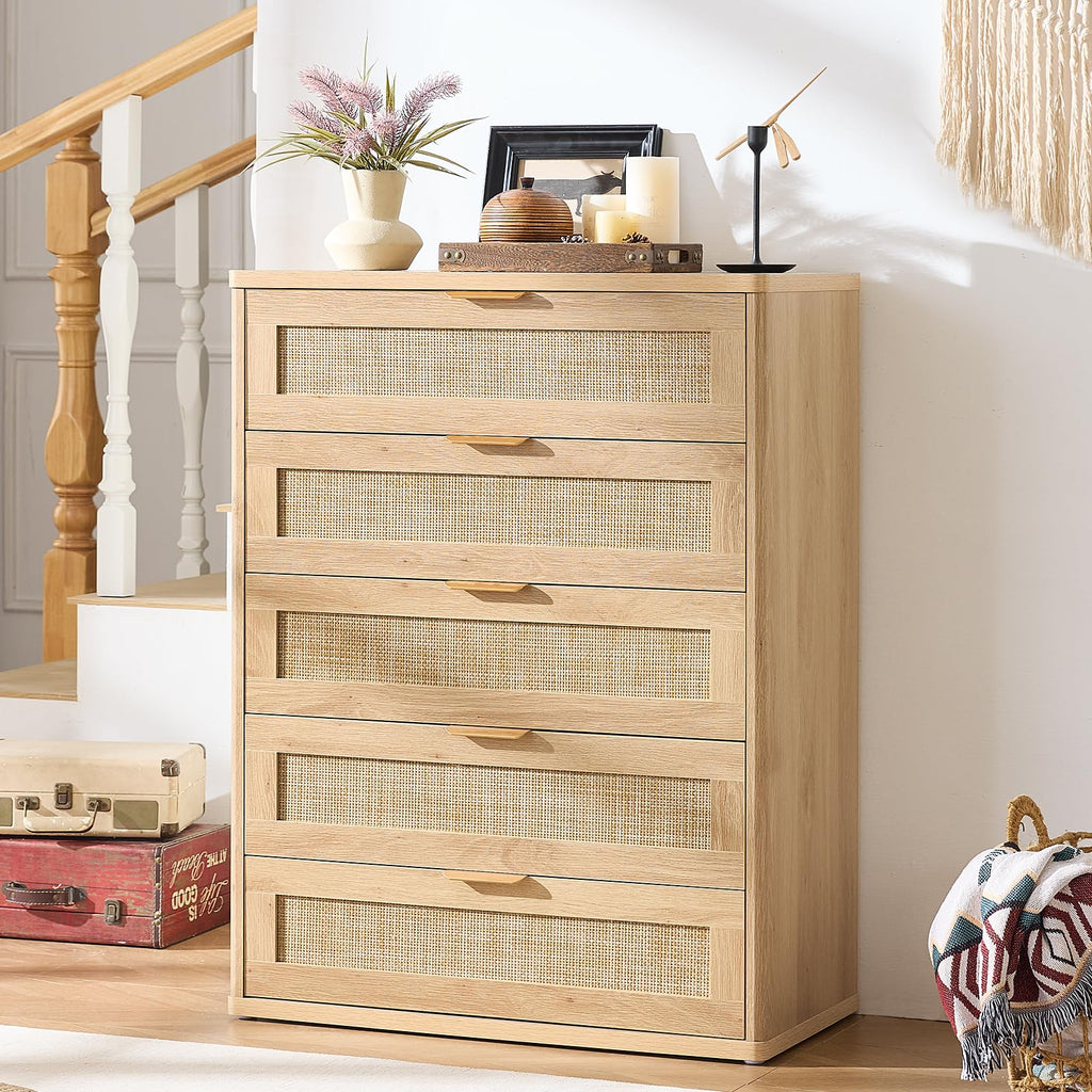 LEYAOYAO Rattan Dresser for Bedroom, 41" Tall Chest of Drawers