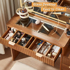 LEYAOYAO Fluted Makeup Vanity Desk with Mirror and Lights, 43.5''