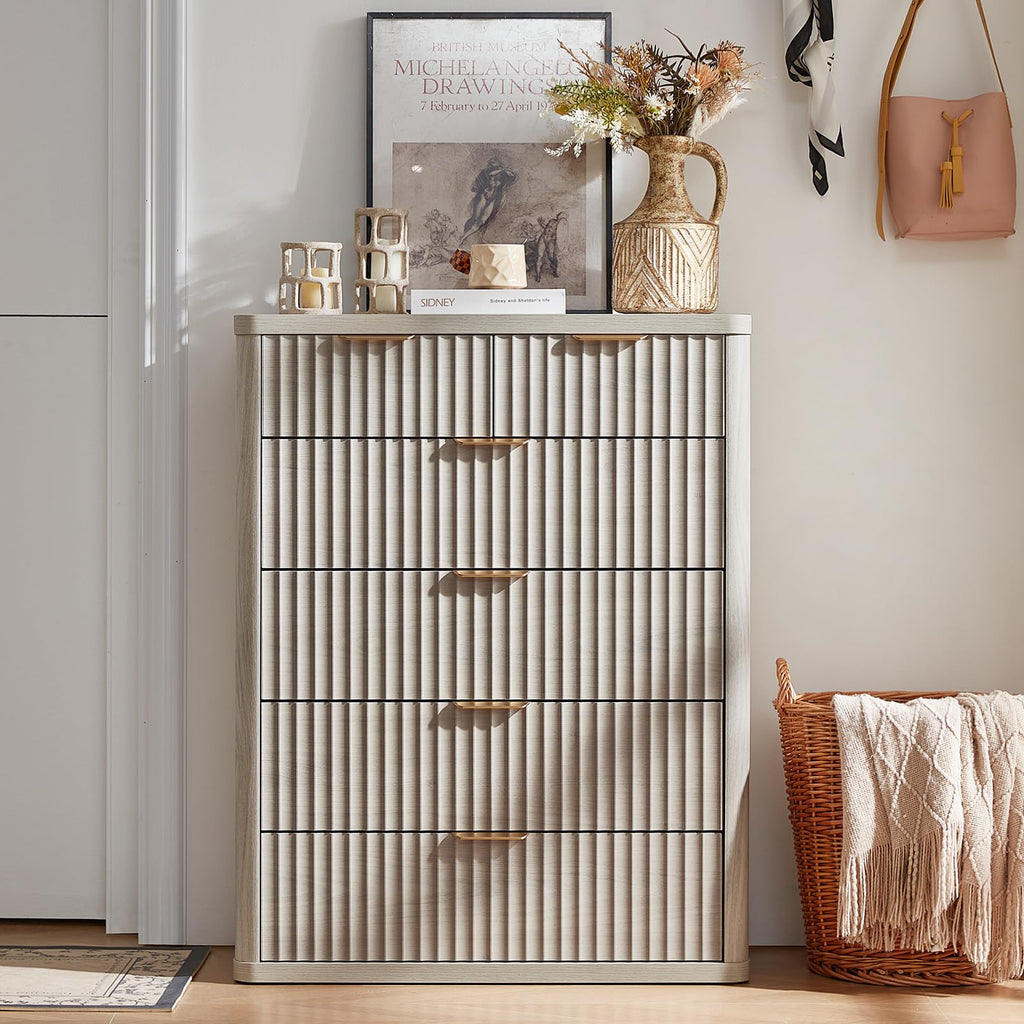 LEYAOYAO 23" Wide Fluted Night Stand with Charging Station, 3 Drawers Large End Table with Storage, LightGrey Nightstand Wood Bedside Tables, Farmhouse Cabinet Dresser for Bedroom, Closet