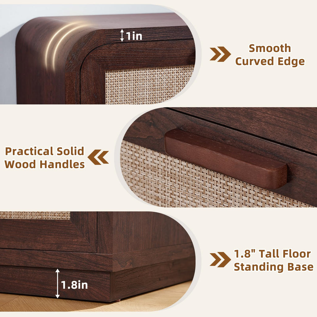 LEYAOYAO Curved Boho Dresser & Nightstand Set of 3, Natural Wood