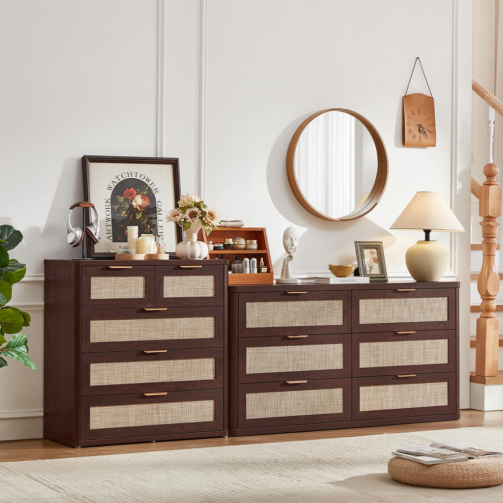 LEYAOYAO Rattan Dresser for Bedroom, 41" Tall Chest of Drawers