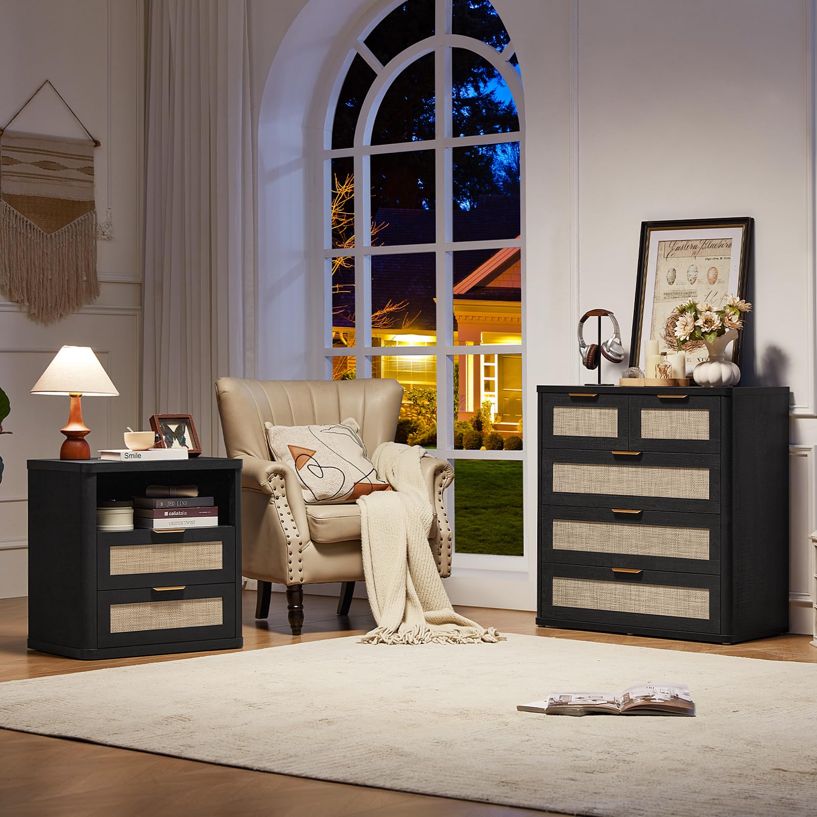LEYAOYAO Rattan Dresser for Bedroom, 41" Tall Chest of Drawers