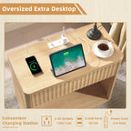 LEYAOYAO 31" Wide Fluted Nightstand with Charging Station, Oversized Extra Large 1 Drawer Night Stand with Golden Handle, Antique White Bedside Table Tall End Tables,for Bedroom, Living Room, Hallway