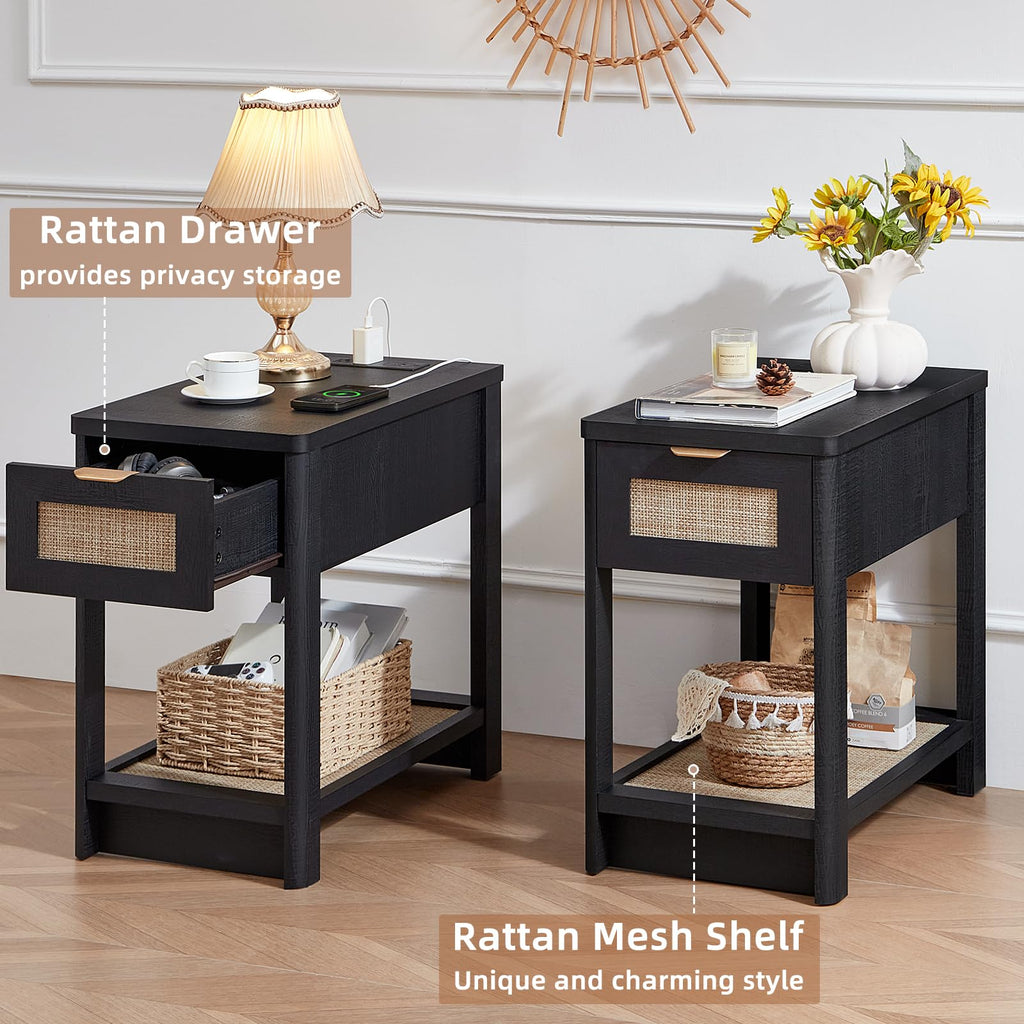 Lerliuo 24 x 14'' Narrow Night Stand Set 2 with Charger USB Ports