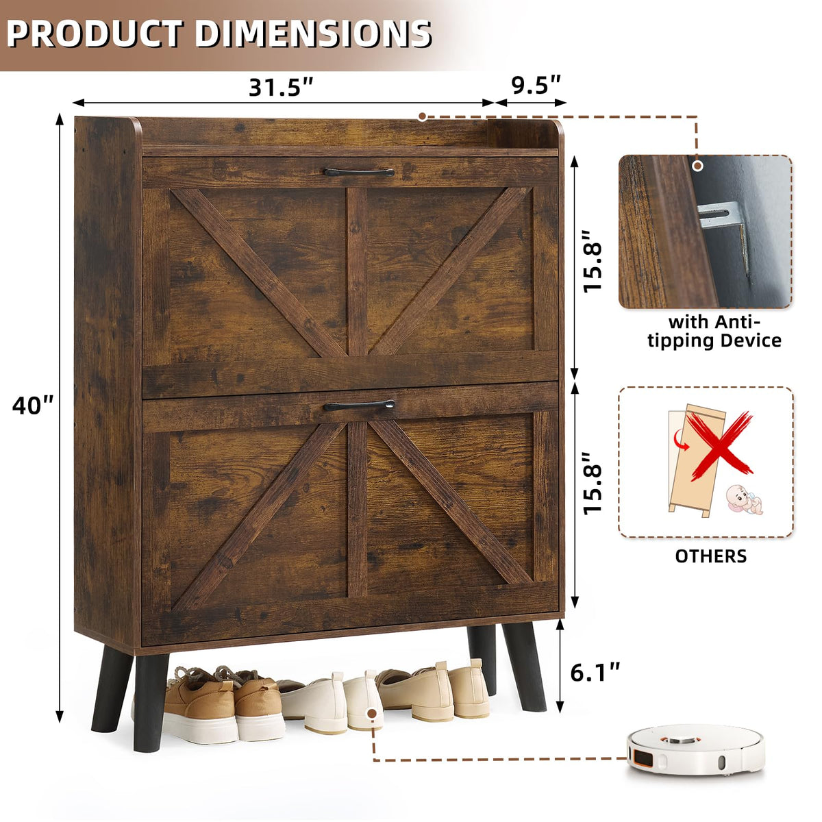 LEYAOYAO Shoe Cabinet Storage for Entryway with 2 Flip Drawers