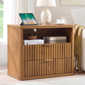 LEYAOYAO 31" Wide Fluted Nightstand with Charging Station, Oversized Extra Large 1 Drawer Night Stand with Golden Handle, Antique White Bedside Table Tall End Tables,for Bedroom, Living Room, Hallway