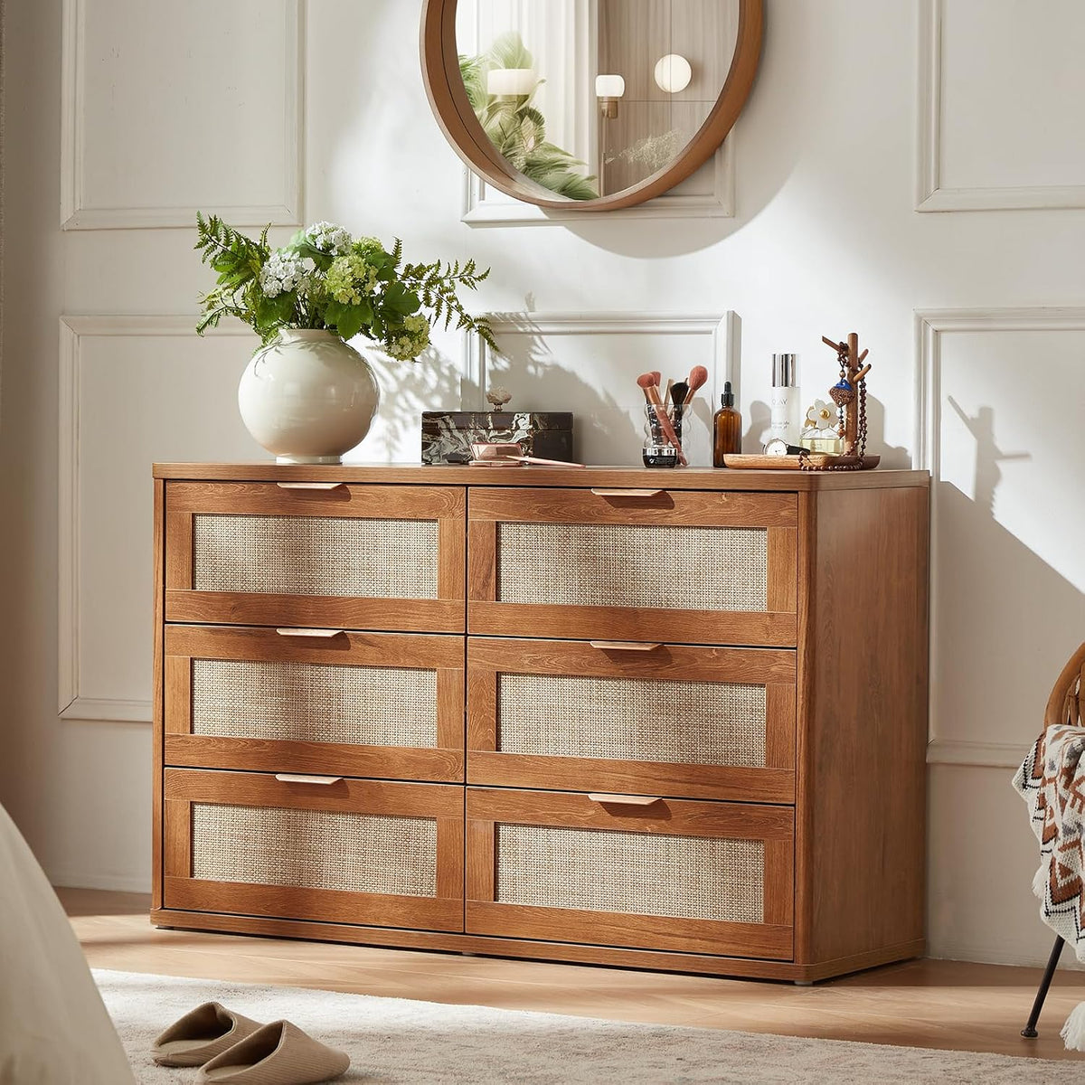 LEYAOYAO Rattan 23" Nightstands with Charger Station 2 Drawers