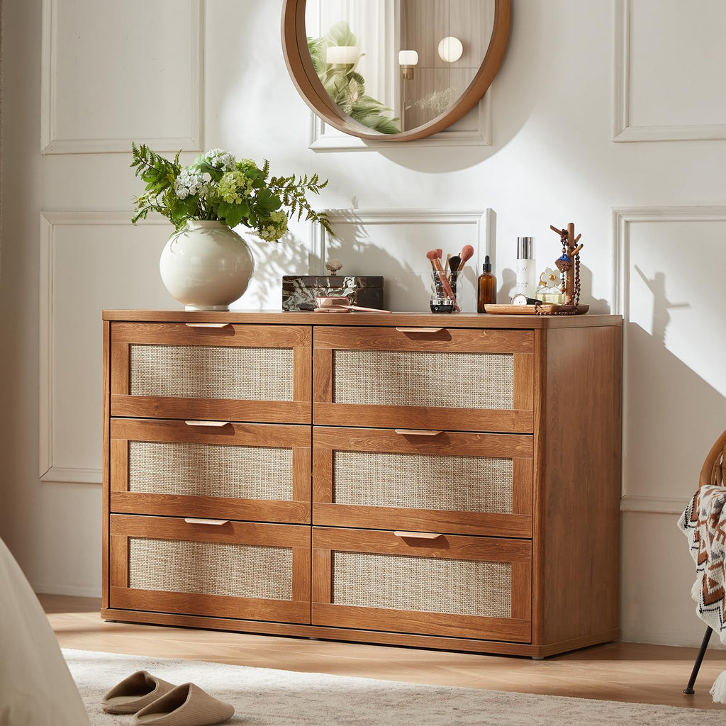 LEYAOYAO Rattan Dresser and Nightstand Sets 3 Piece, Natural