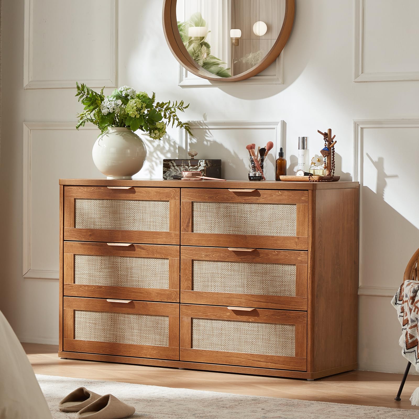 LEYAOYAO Rattan Dresser and Nightstand Sets 3 Piece, Natural
