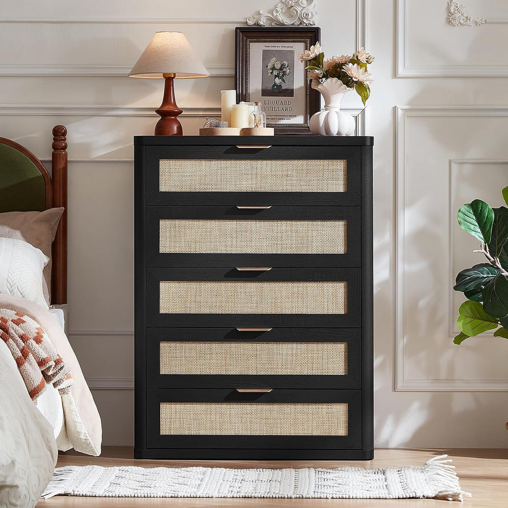 LEYAOYAO Rattan 23" Nightstands with Charger Station 2 Drawers