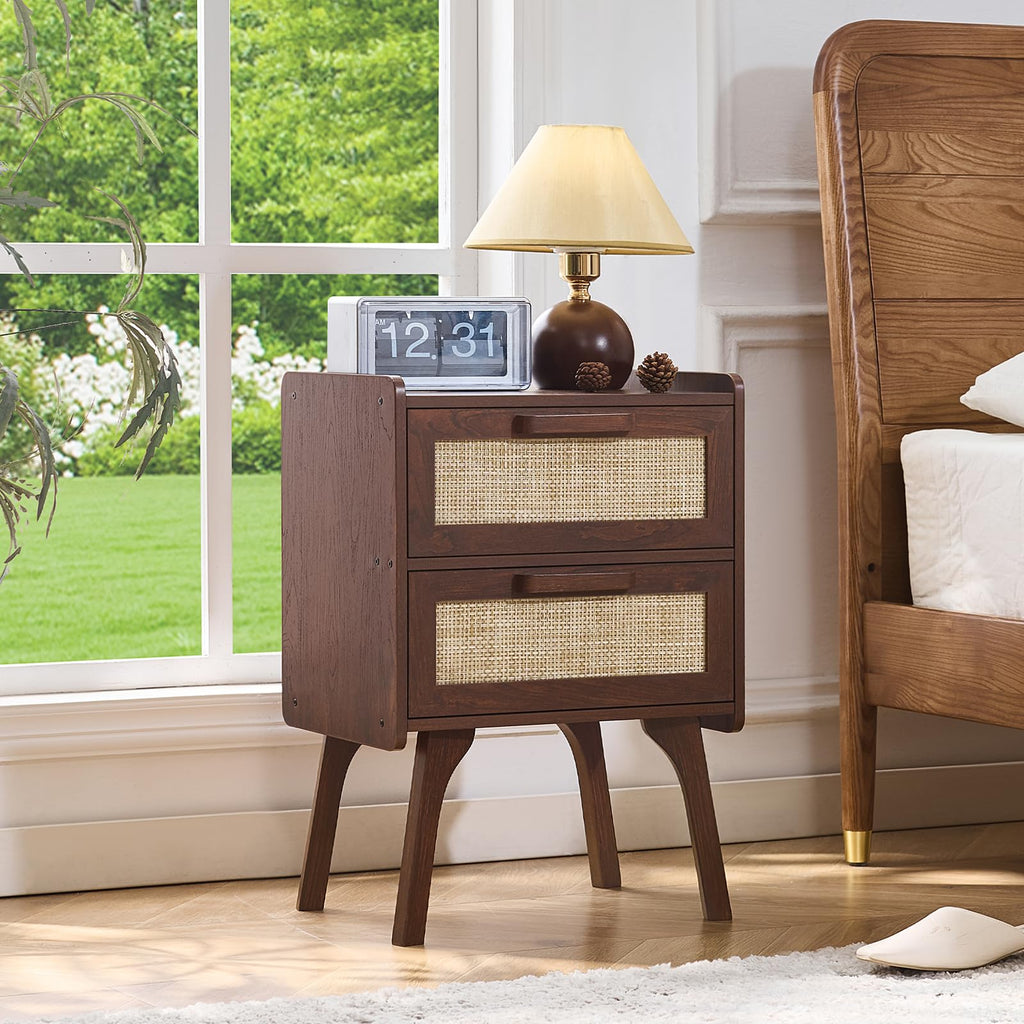 Lerliuo Rattan Nightstands Set of 2 for Bedroom, 2 Drawers