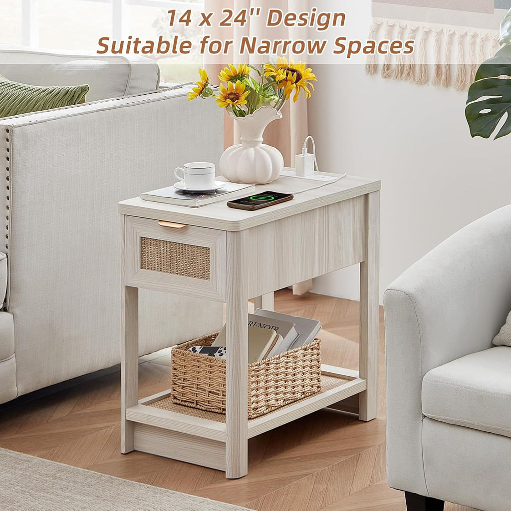 Lerliuo 24 x 14'' Narrow Night Stand Set 2 with Charger USB Ports