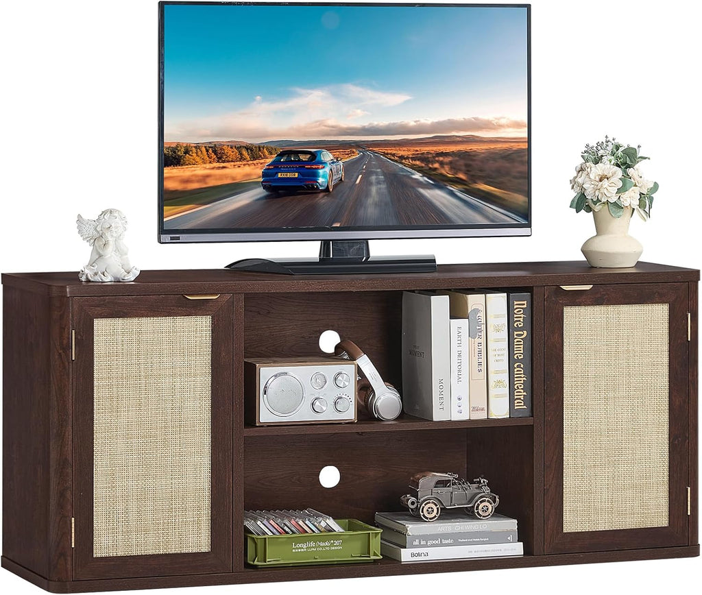 LEYAOYAO Rattan TV Stands for Living Room, Walnut