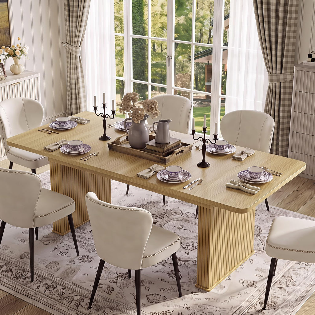LEYAOYAO Extendable Dining Table for 4-6,63"–79" with Fluted Base(Brown)