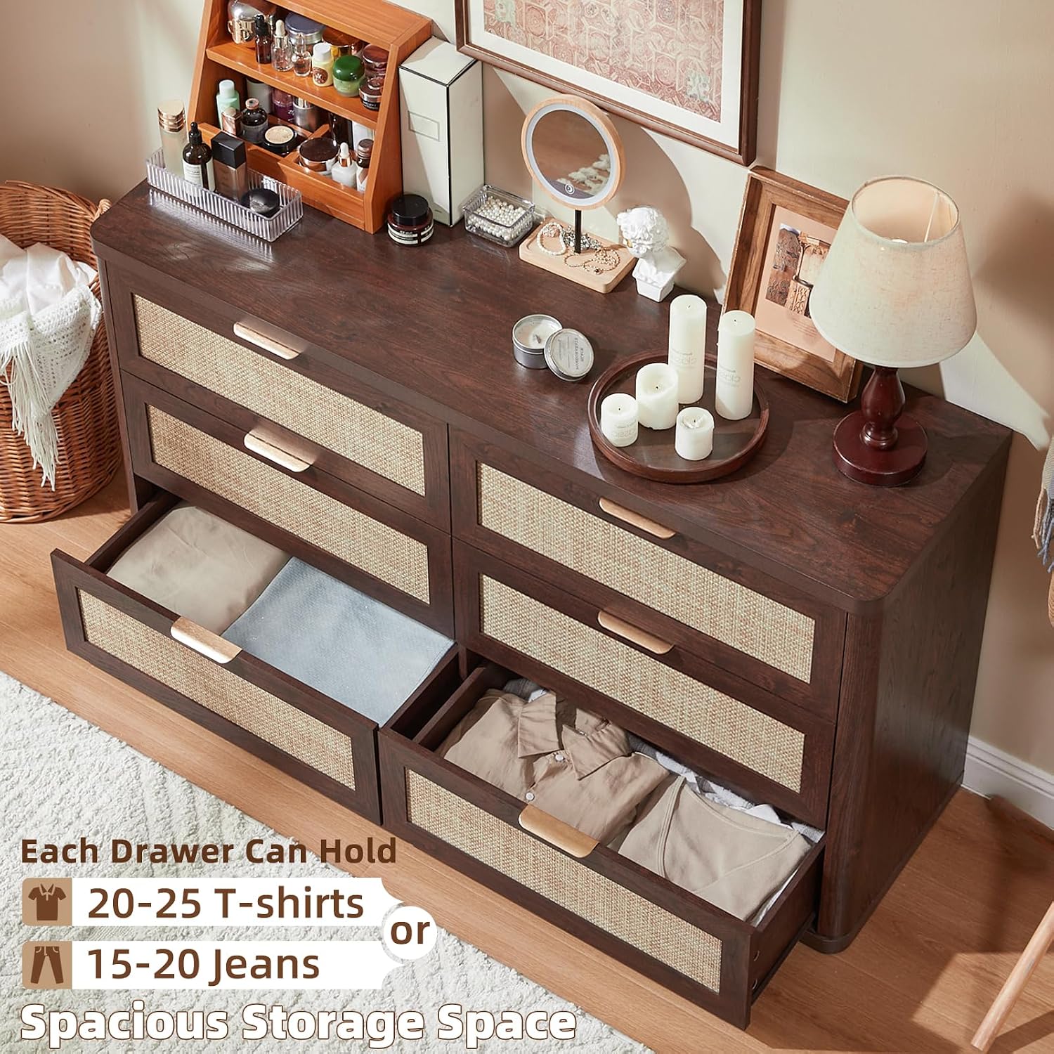 LEYAOYAO Rattan 23" Nightstands with Charger Station 2 Drawers