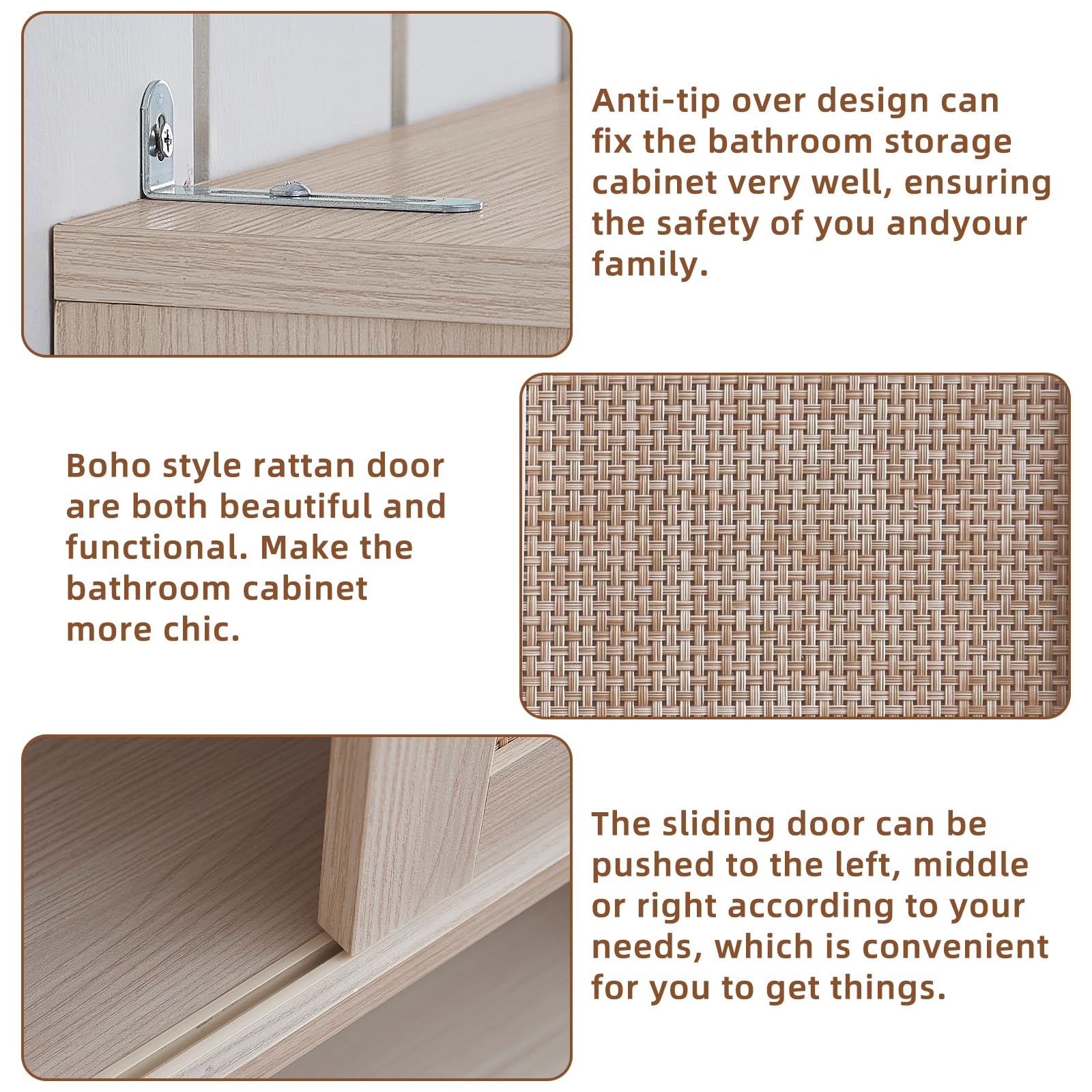 LEYAOYAO 68" Boho Over the Toilet Storage Cabinet with Rattan Sliding Door