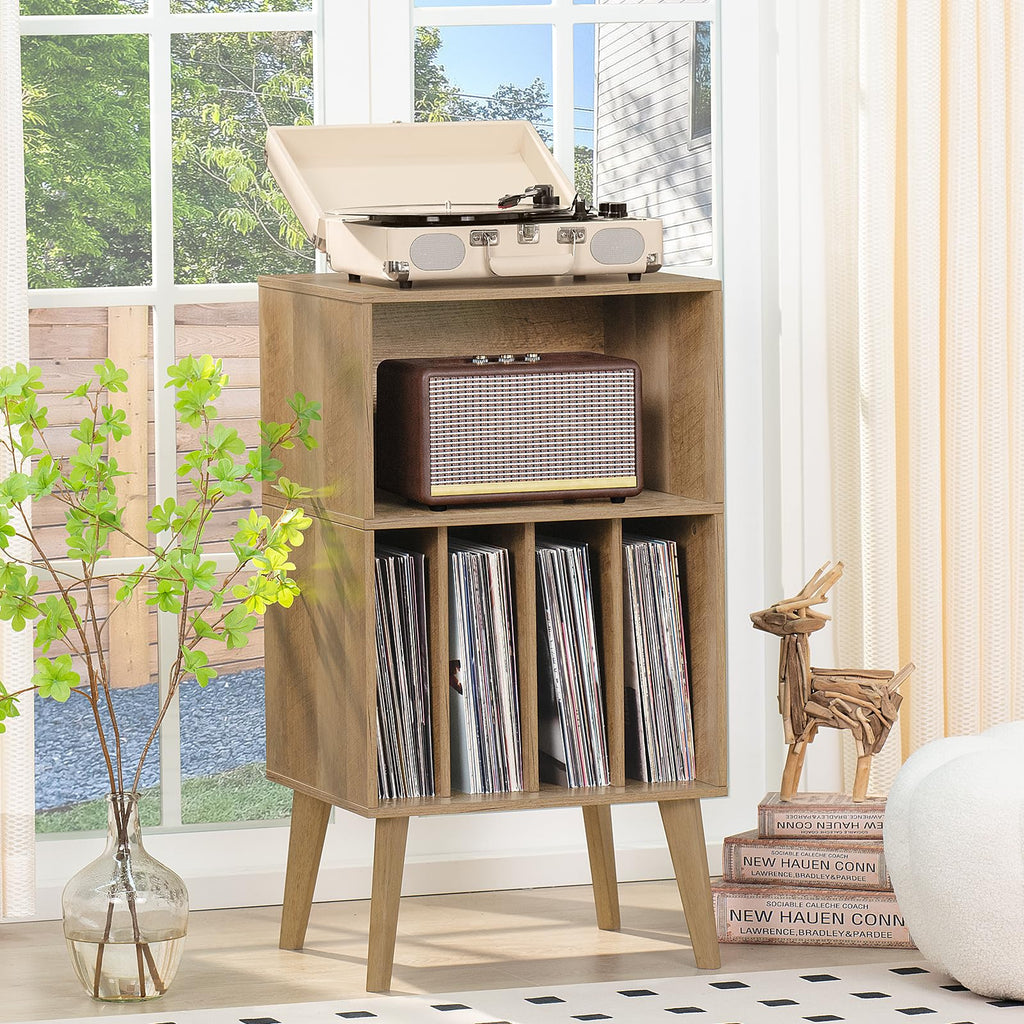 Lerliuo Record Player Stand, Walnut Turntable Stand Holds up to 160 Albums