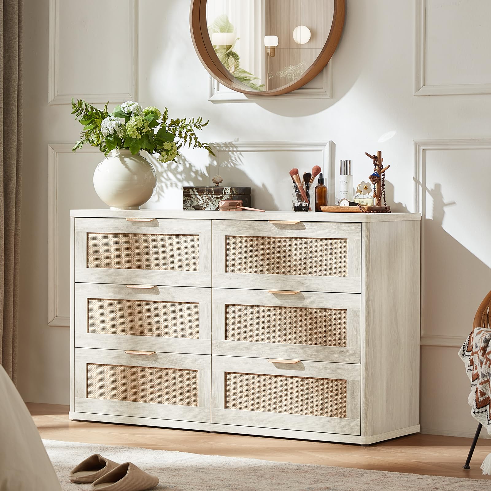 LEYAOYAO Rattan Dresser and Nightstand Sets 4 Piece, Natural