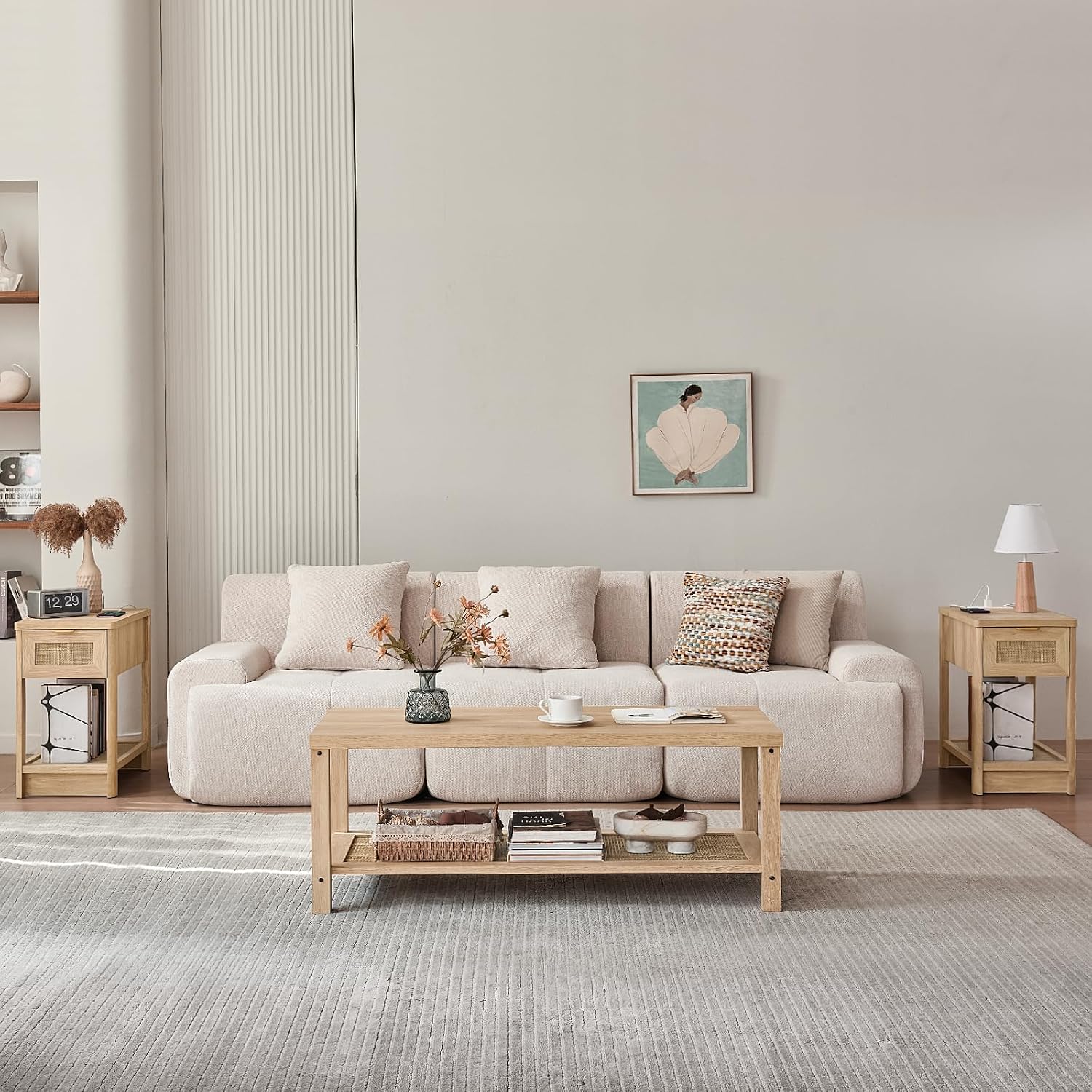 Lerliuo Farmhouse Coffee Tables for Living Room, Natural