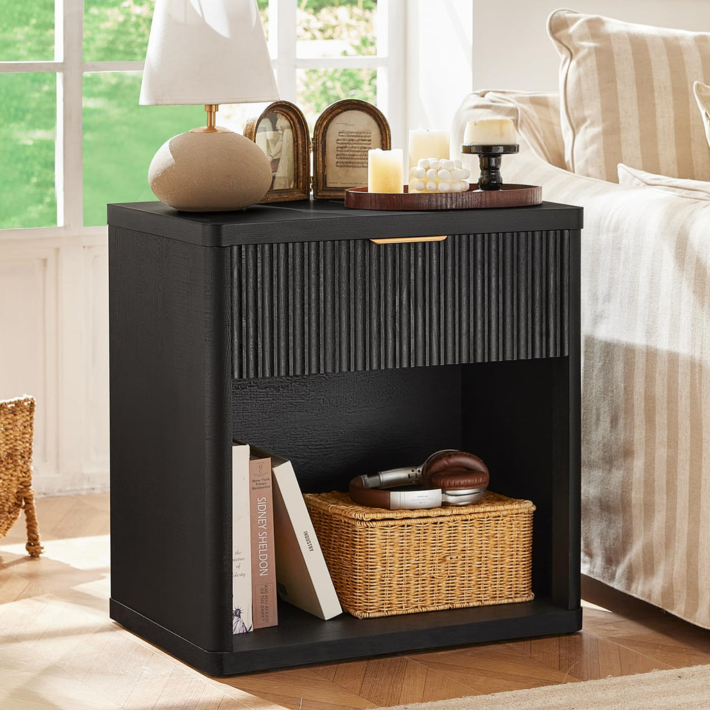 LEYAOYAO Fluted 5 Drawers Dresser for Bedroom, 41" Tall Modern Chest of Drawers with Metal Handle, Curved Profile Design,Natural Wood Drawer Organizer for Bedroom, Living Room, Hallway, Entryway