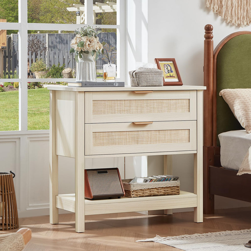 LEYAOYAO 26.8" Wide Rattan Nightstands Set of 2, Large Boho Night Stand
