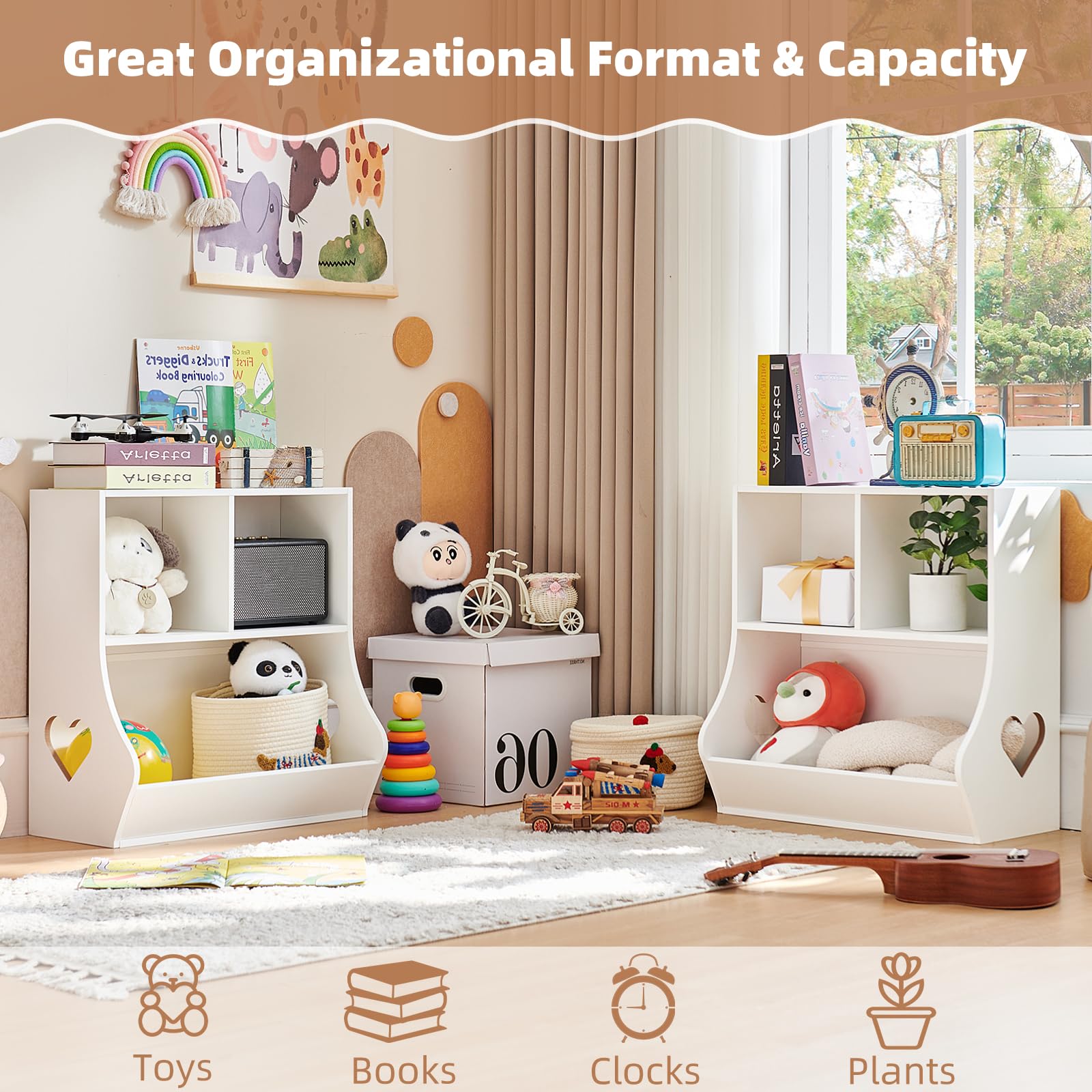 Lerliuo Kids Bookshelf and Toy Storage, 2 Tier Book Shelf for Kids Rooms
