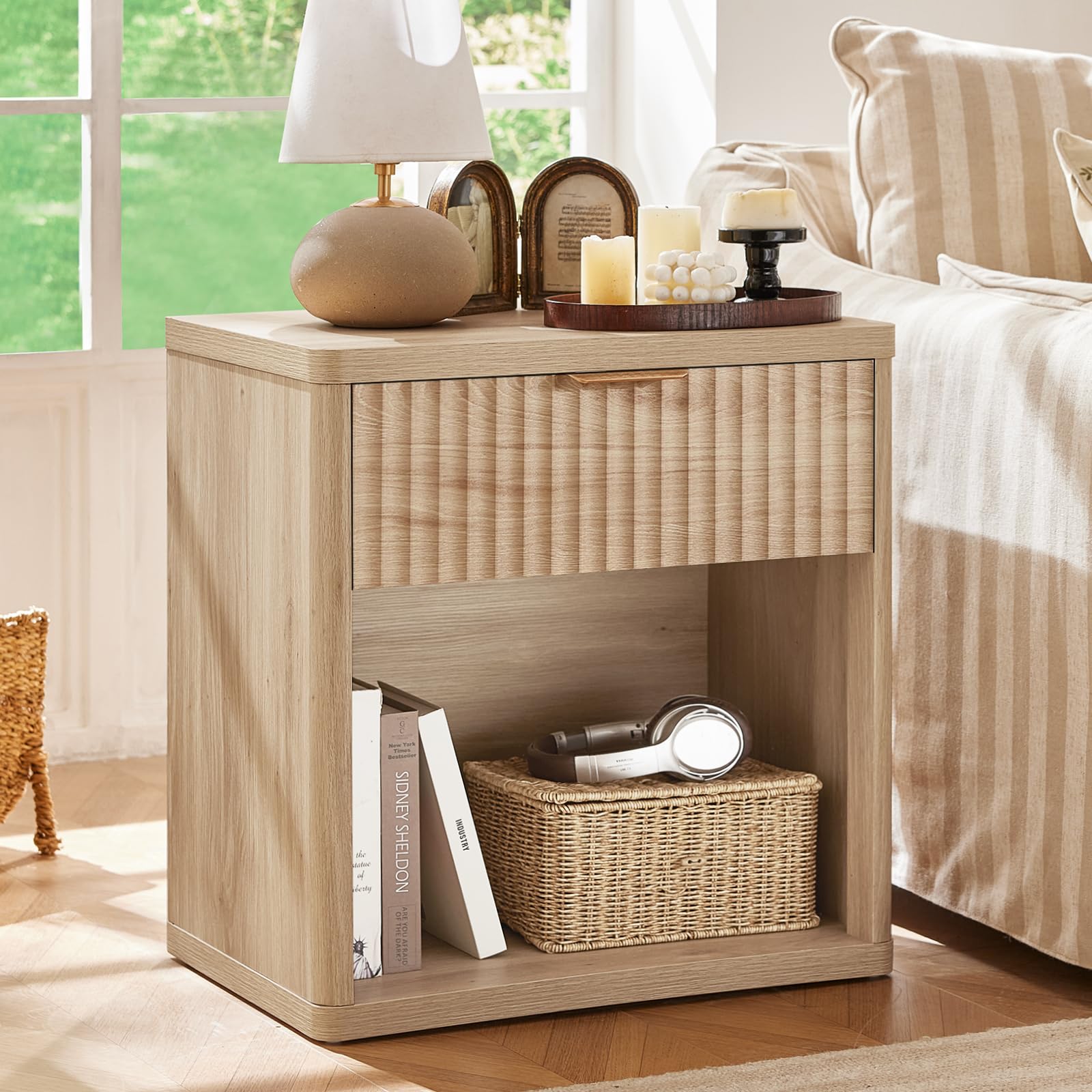 LEYAOYAO Fluted 5 Drawers Dresser for Bedroom, 41" Tall Modern Chest of Drawers with Metal Handle, Curved Profile Design,Natural Wood Drawer Organizer for Bedroom, Living Room, Hallway, Entryway