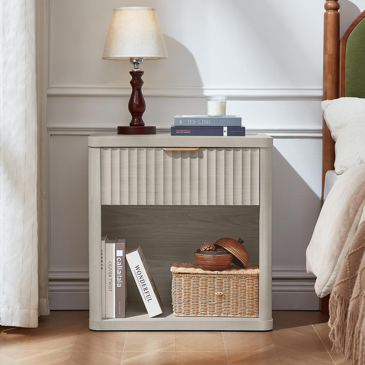 LEYAOYAO Fluted 5 Drawers Dresser for Bedroom, 41" Tall Modern Chest of Drawers with Metal Handle, Curved Profile Design,Natural Wood Drawer Organizer for Bedroom, Living Room, Hallway, Entryway