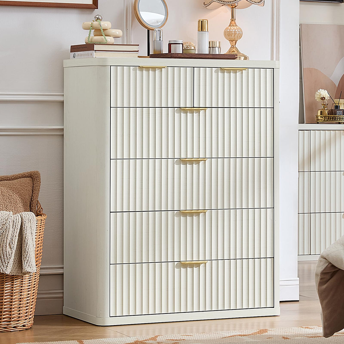 LEYAOYAO 23" Wide Fluted Night Stand with Charging Station, 3 Drawers Large End Table with Storage, LightGrey Nightstand Wood Bedside Tables, Farmhouse Cabinet Dresser for Bedroom, Closet