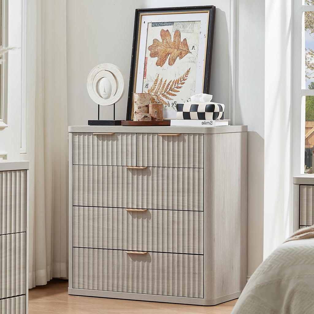 LEYAOYAO Fluted 6 Drawers Dresser for Bedroom Set of 2, 42" Tall Modern Chest of Drawer with Metal Handle, Curved Profile Design,Brown Wood Drawer Organizer for Bedroom, Living Room, Hallway