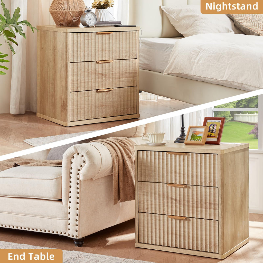 LEYAOYAO Fluted Lift Top Coffee Table and Nightstand Set,Wood 48" Wide Center Tables & 23" Night Stand with 3 Drawers,Farmhouse Living Room Suites for Bedroom Home Living Room Hallway,Blue