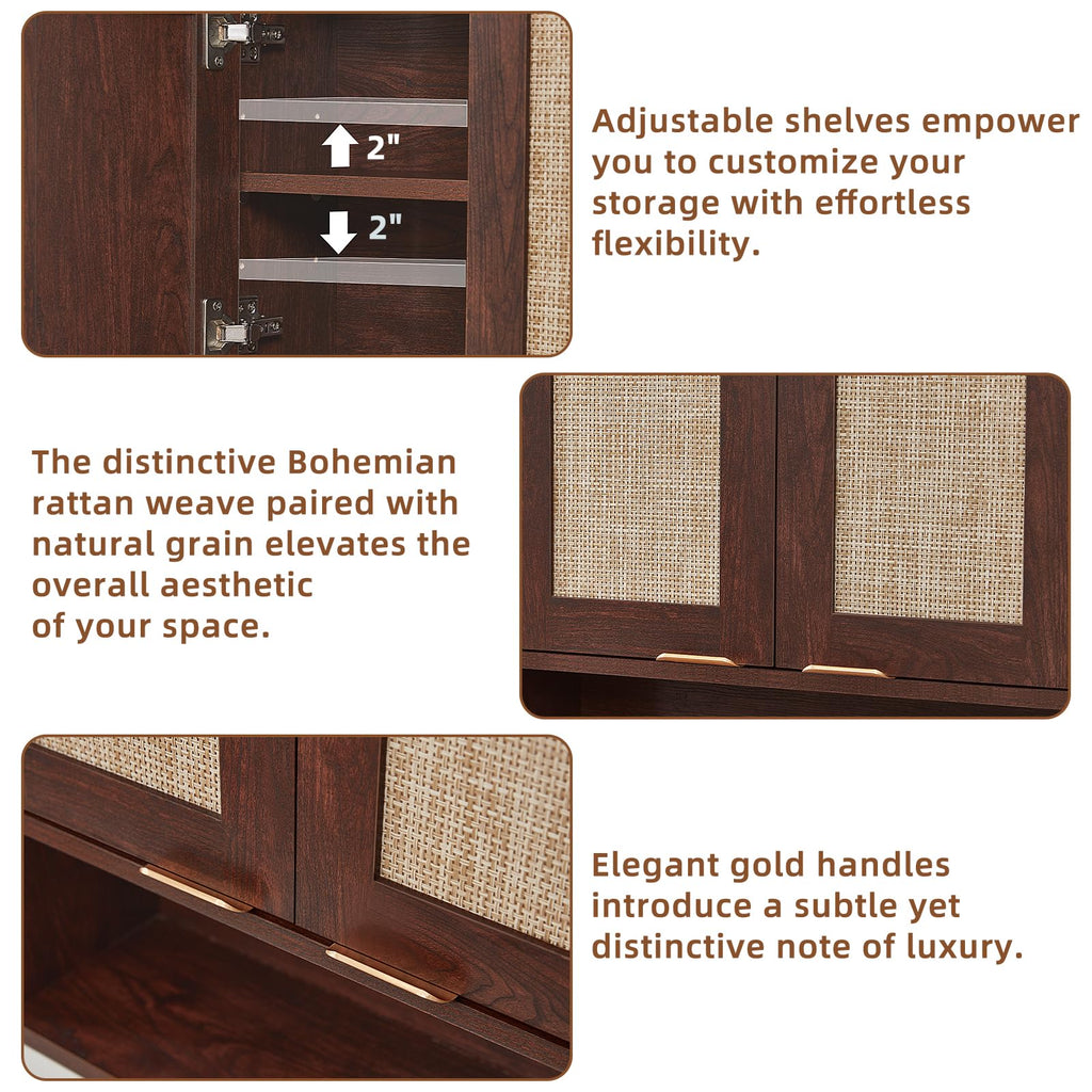 LEYAOYAO Rattan Bathroom Wall Storage Cabinet, Boho Medicine Cabinet